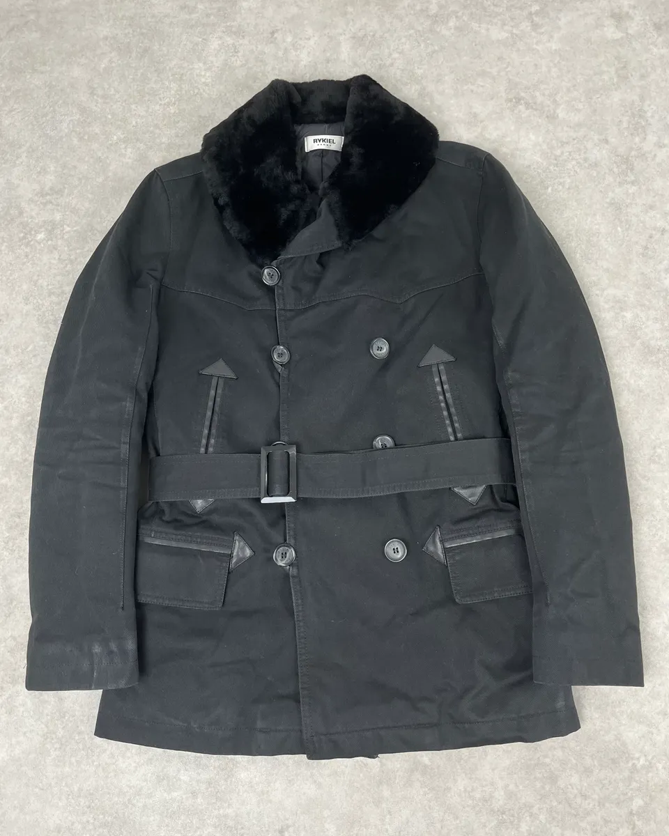 Rykiel Black Faux Fur Premium Belted Officer Jacket