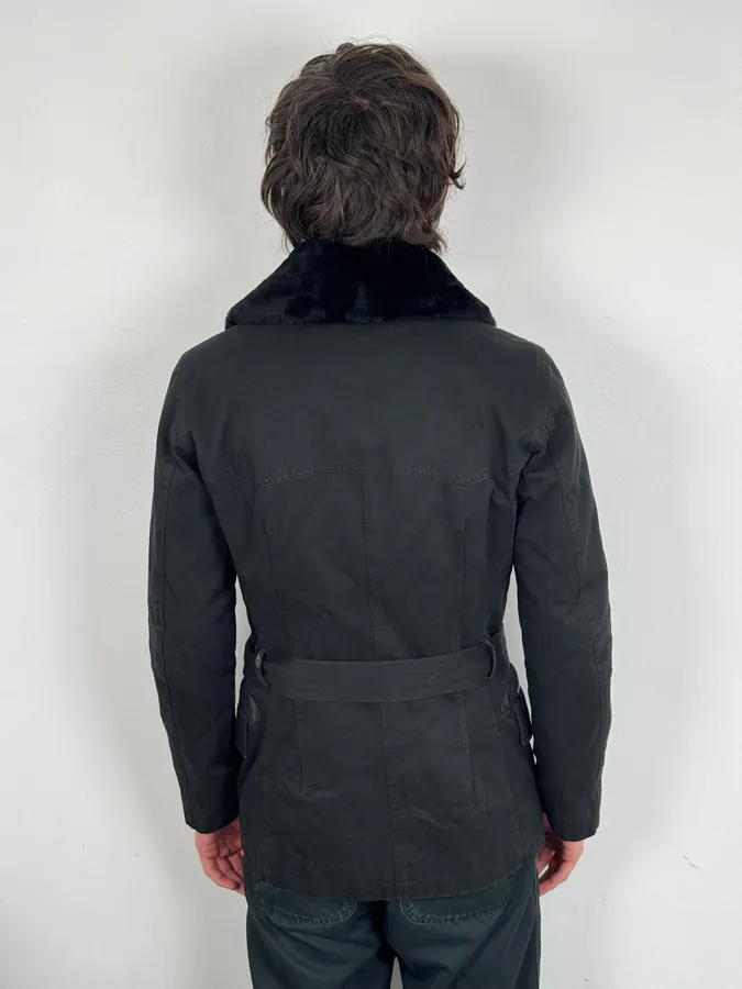Rykiel Black Faux Fur Premium Belted Officer Jacket - Image 3