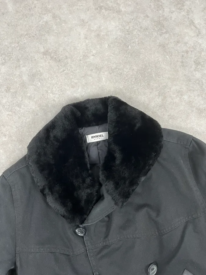Rykiel Black Faux Fur Premium Belted Officer Jacket - Image 5