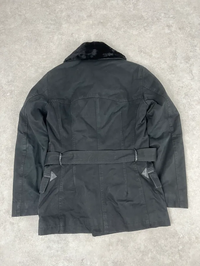 Rykiel Black Faux Fur Premium Belted Officer Jacket - Image 6