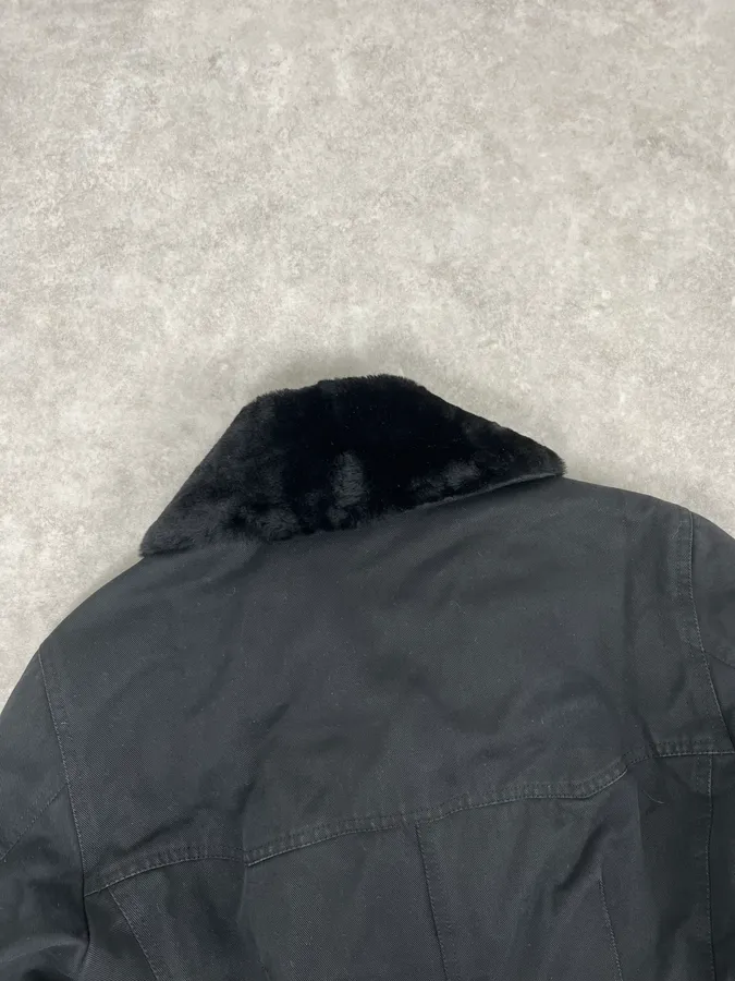 Rykiel Black Faux Fur Premium Belted Officer Jacket - Image 7