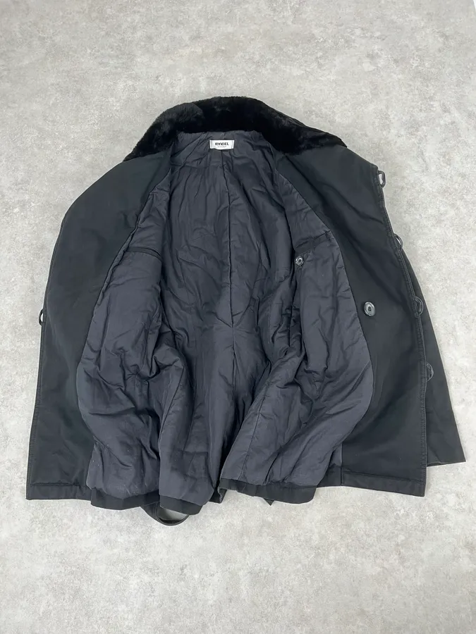 Rykiel Black Faux Fur Premium Belted Officer Jacket - Image 8