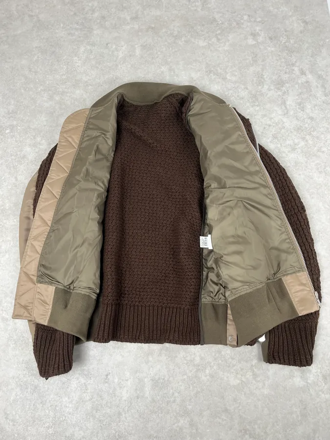 Sacai Hybrid Wool Nylon Brown Bomber Jacket - Image 10