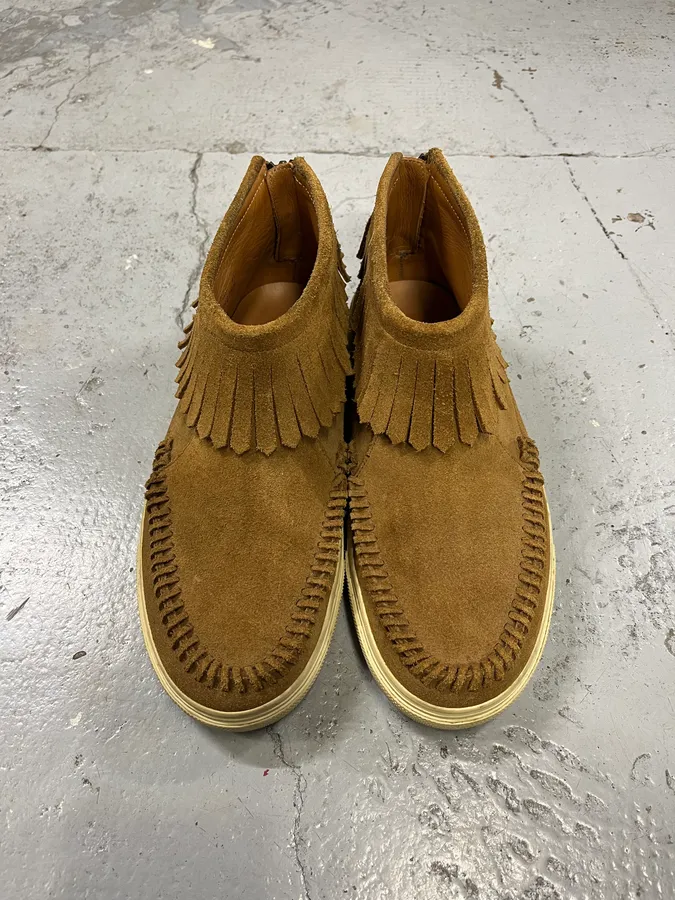 Saint Laurent Beige Fringe Suede Leather Shoes - Image 4