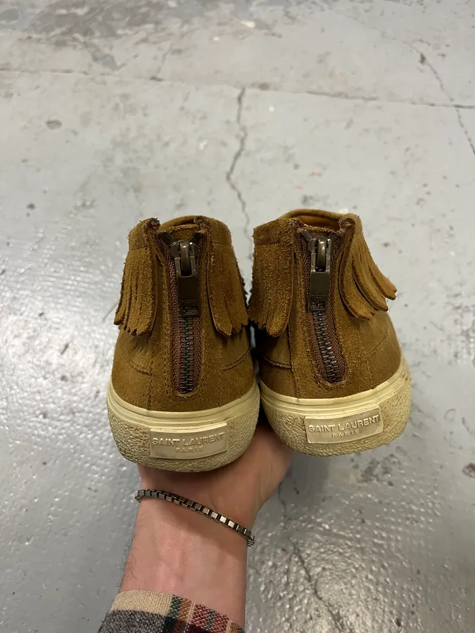Saint Laurent Beige Fringe Suede Leather Shoes - Image 5