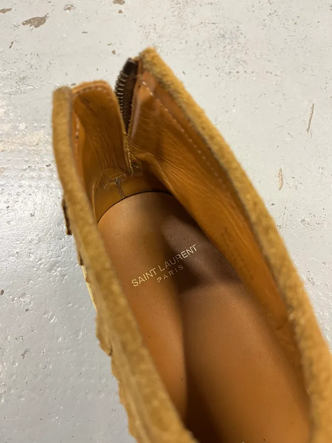 Saint Laurent Beige Fringe Suede Leather Shoes - Image 8