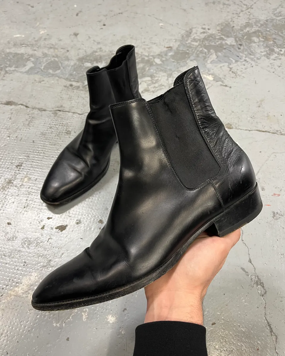 Saint Laurent Black Chelsea Leather Boots