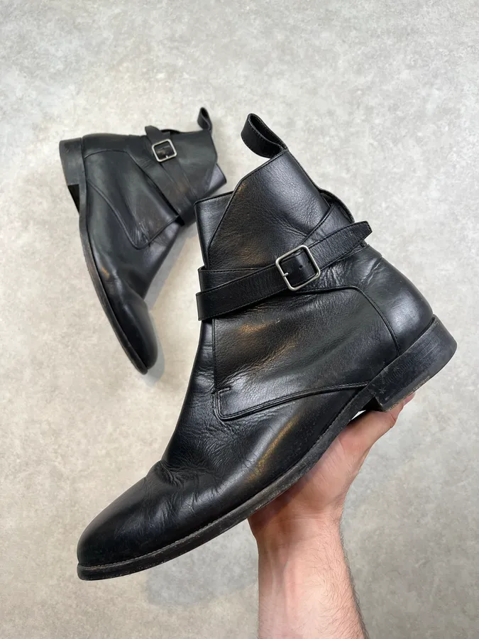 Saint Laurent Black Leather Ankle Buckle Boots