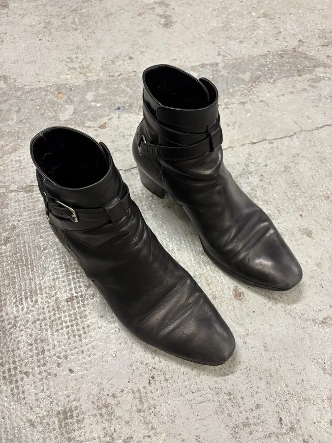 Saint Laurent Black Leather Ankle Buckle Boots - Image 4