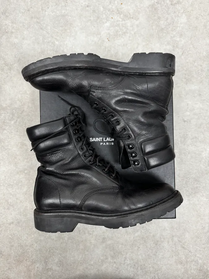 Saint Laurent Black Leather Combat Boots by Hedi Slimane - Image 2