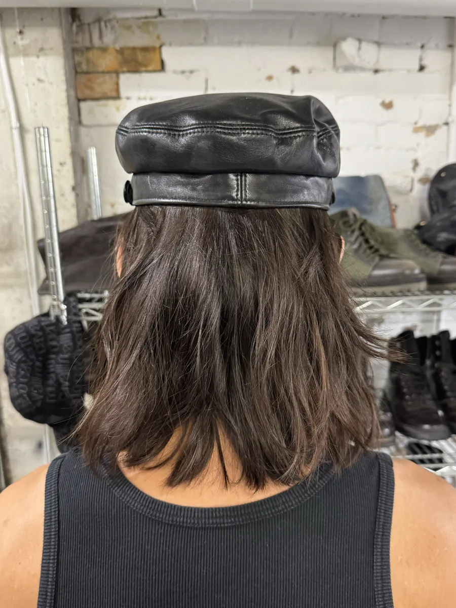 Saint Laurent Black Leather Newsboy Cap - Image 3
