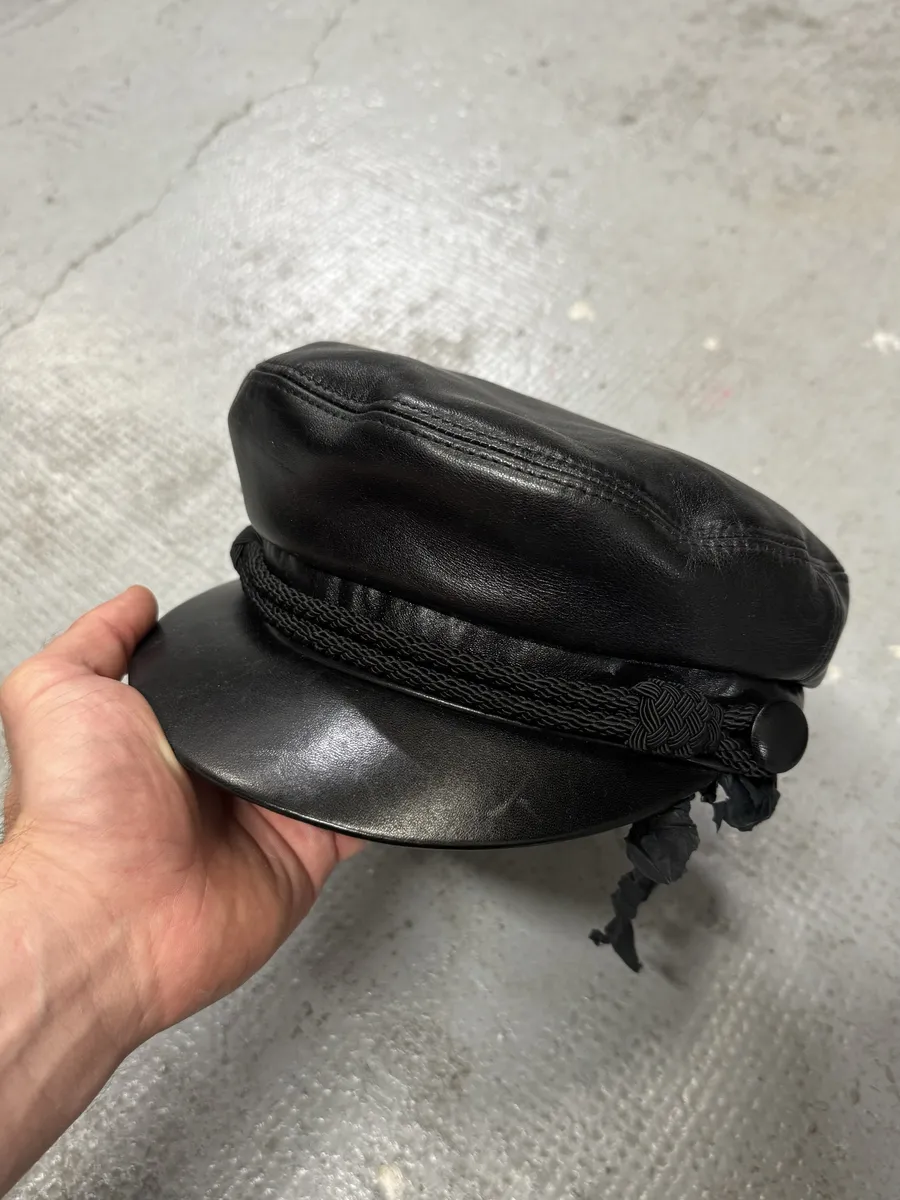 Saint Laurent Black Leather Newsboy Cap - Image 5