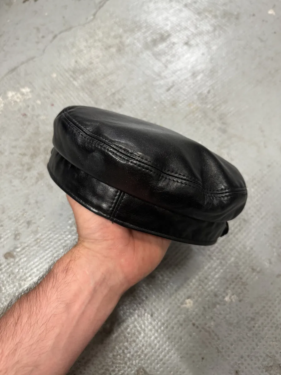 Saint Laurent Black Leather Newsboy Cap - Image 7