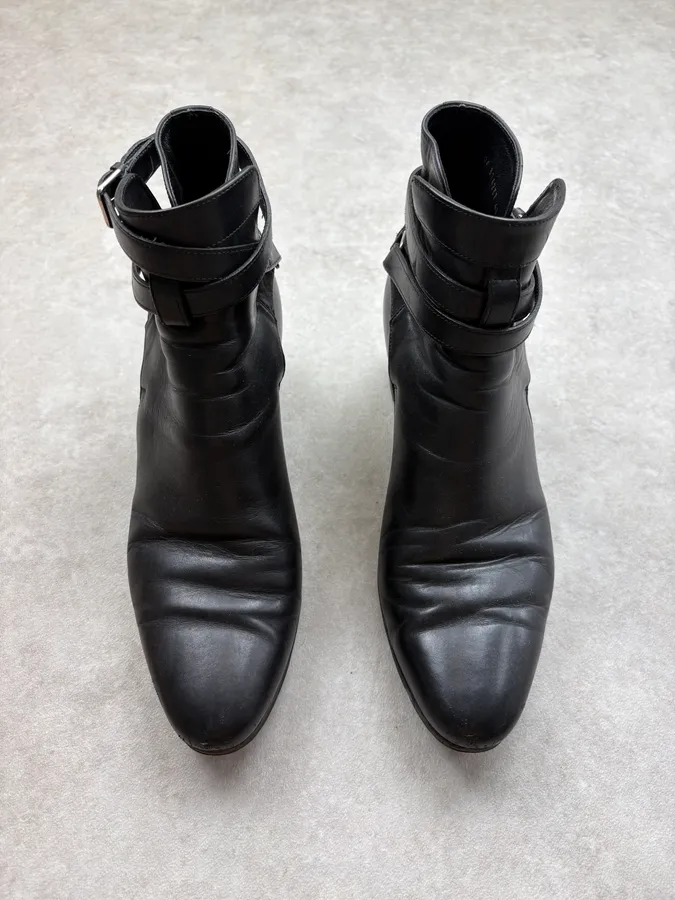 Saint Laurent Black Leather Strap Ankle Boots - Image 2