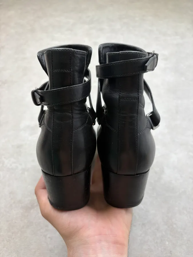 Saint Laurent Black Leather Strap Ankle Boots - Image 6