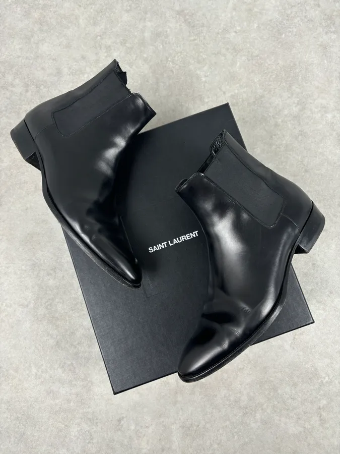 Saint Laurent Black Leather Wyatt Chelsea Boots - Image 2
