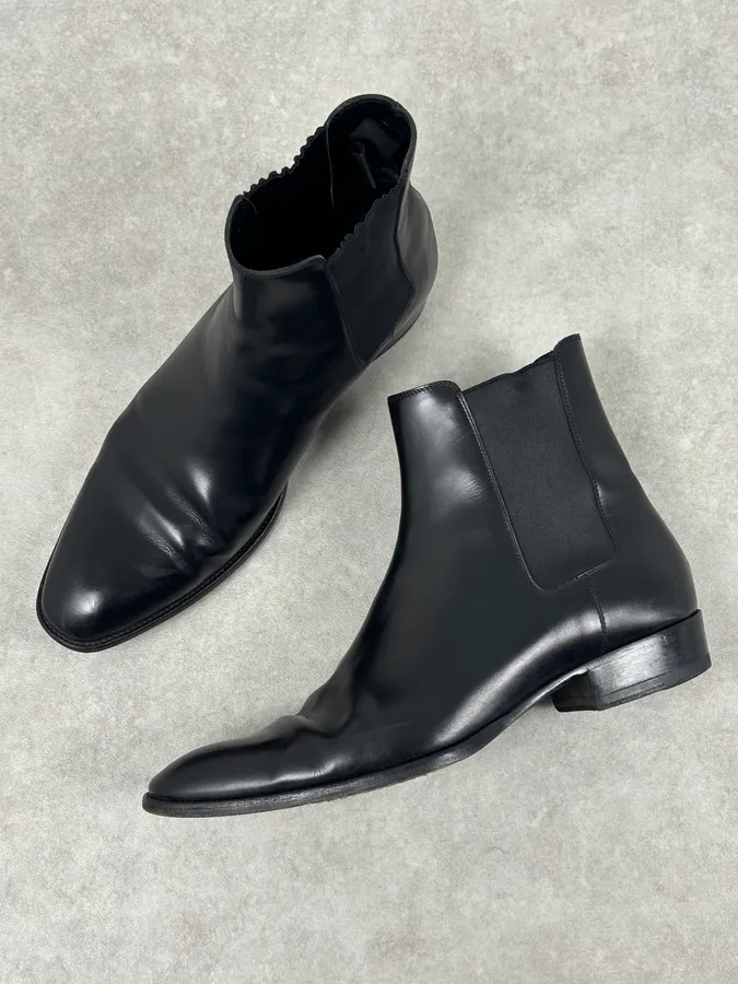 Saint Laurent Black Leather Wyatt Chelsea Boots - Image 8