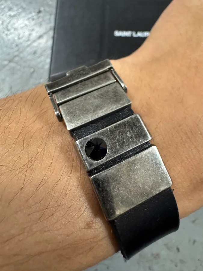Saint Laurent Black Metal Buckle Leather Bracelet - Image 2