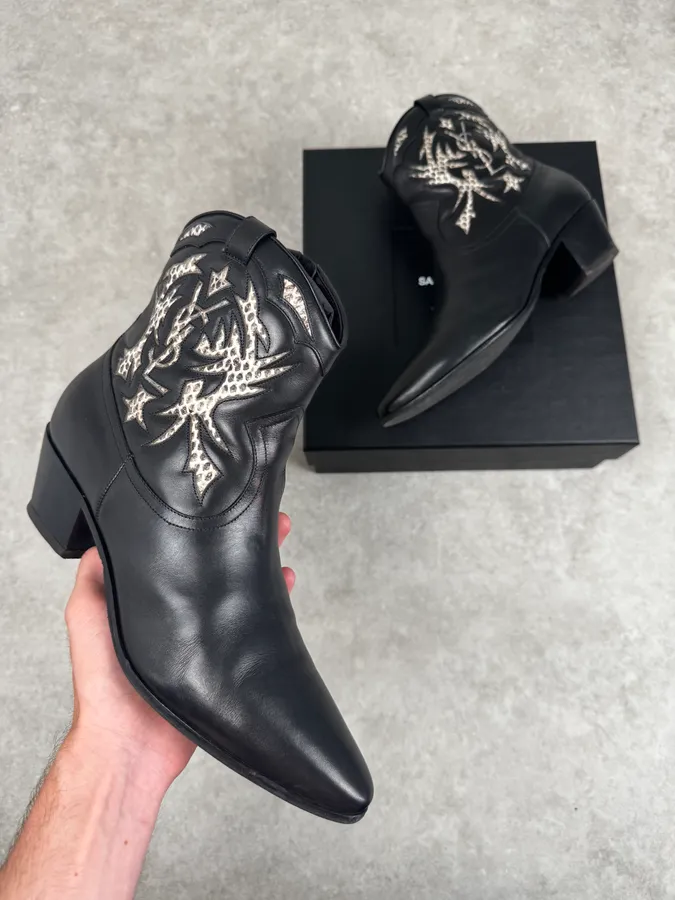 Saint Laurent Black & Python YSL Ornements Boots