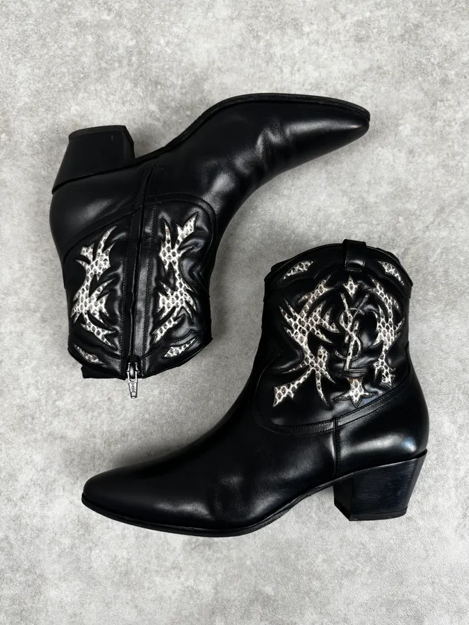 Saint Laurent Black & Python YSL Ornements Boots - Image 2