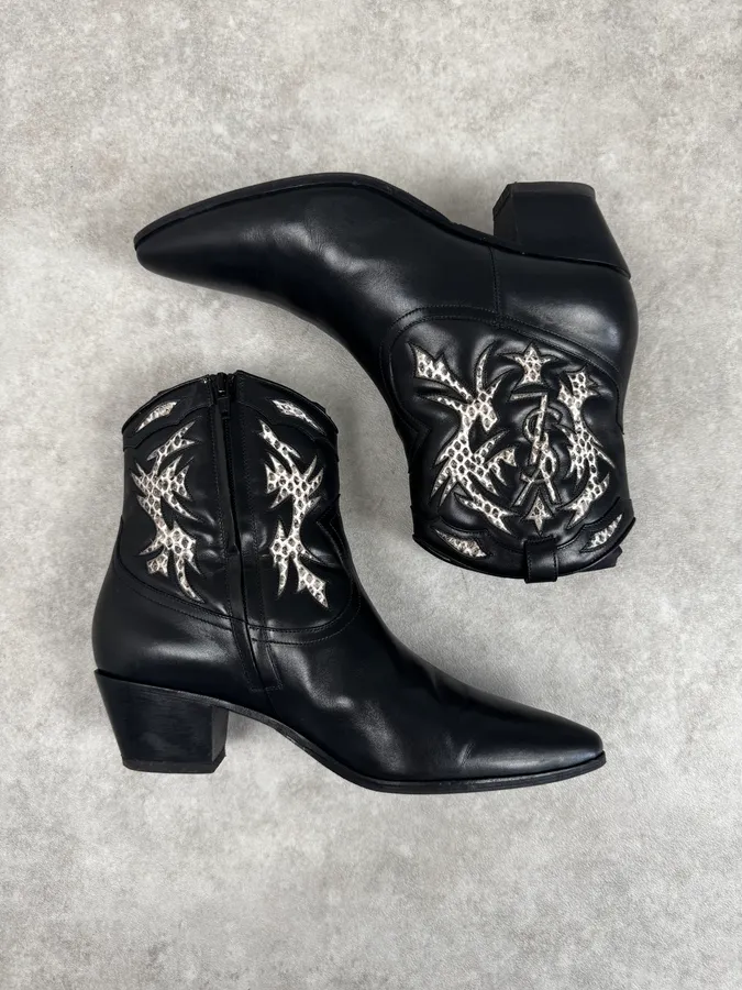 Saint Laurent Black & Python YSL Ornements Boots - Image 3