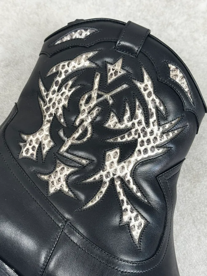 Saint Laurent Black & Python YSL Ornements Boots - Image 5