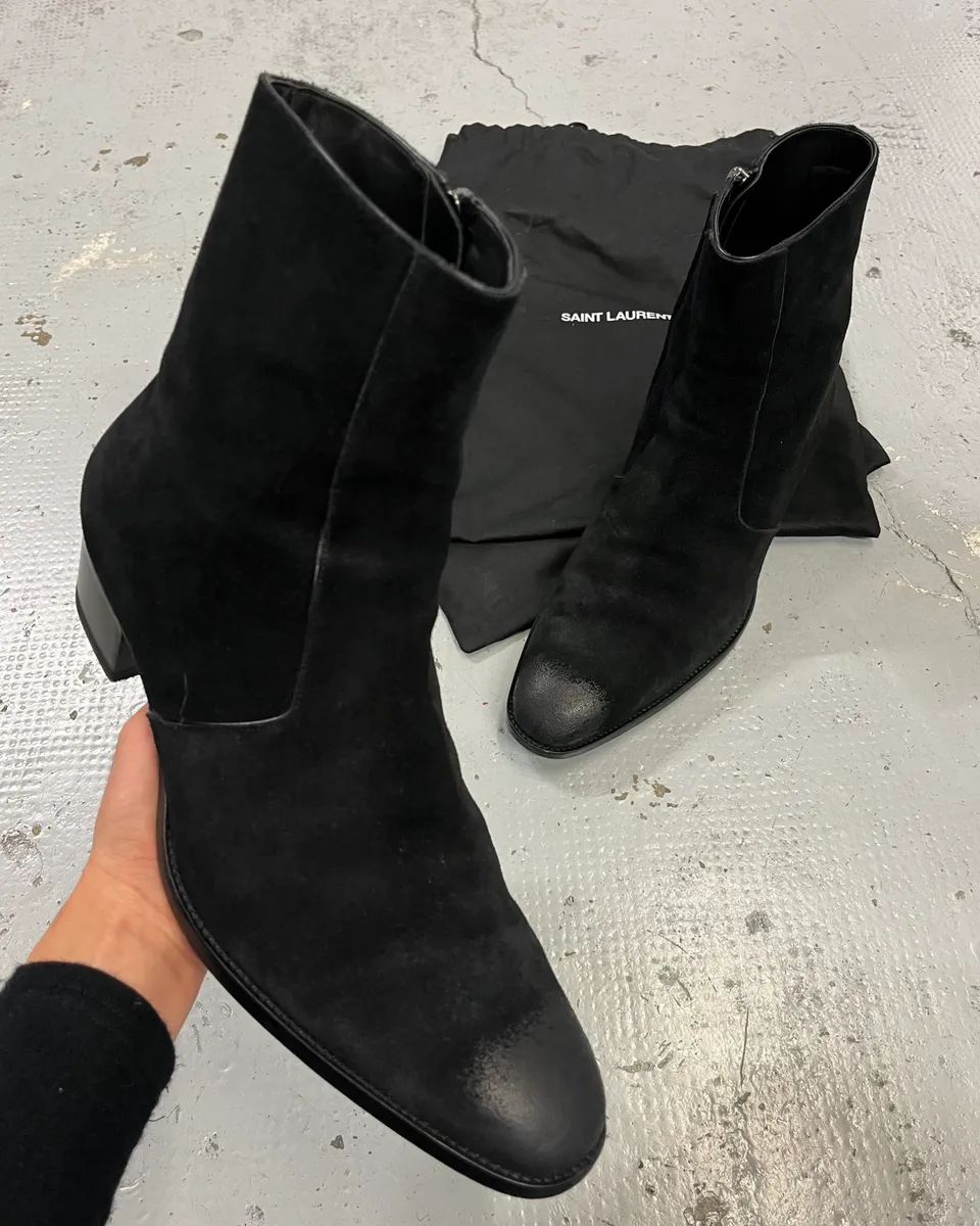 Saint Laurent Black Suede Leather Boots