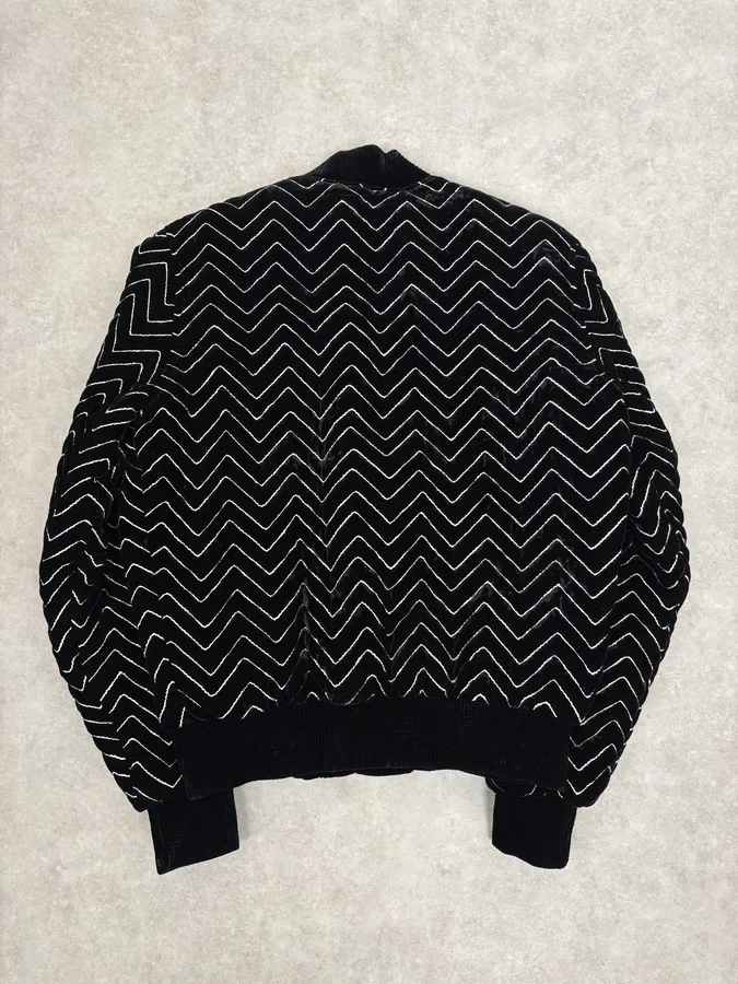 Saint Laurent Black Velvet Quilted Zigzag Bomber Jacket - Image 6