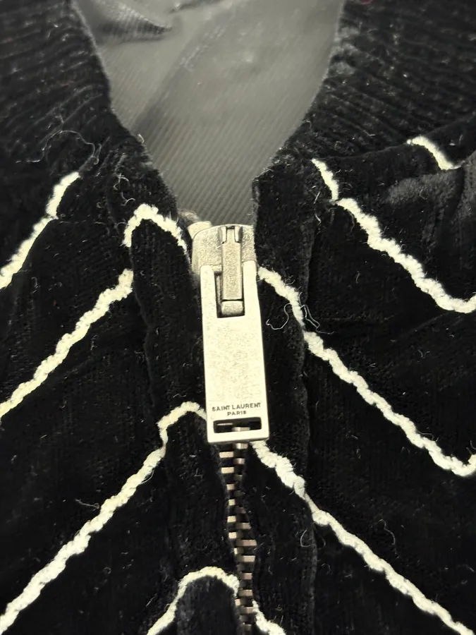 Saint Laurent Black Velvet Quilted Zigzag Bomber Jacket - Image 9