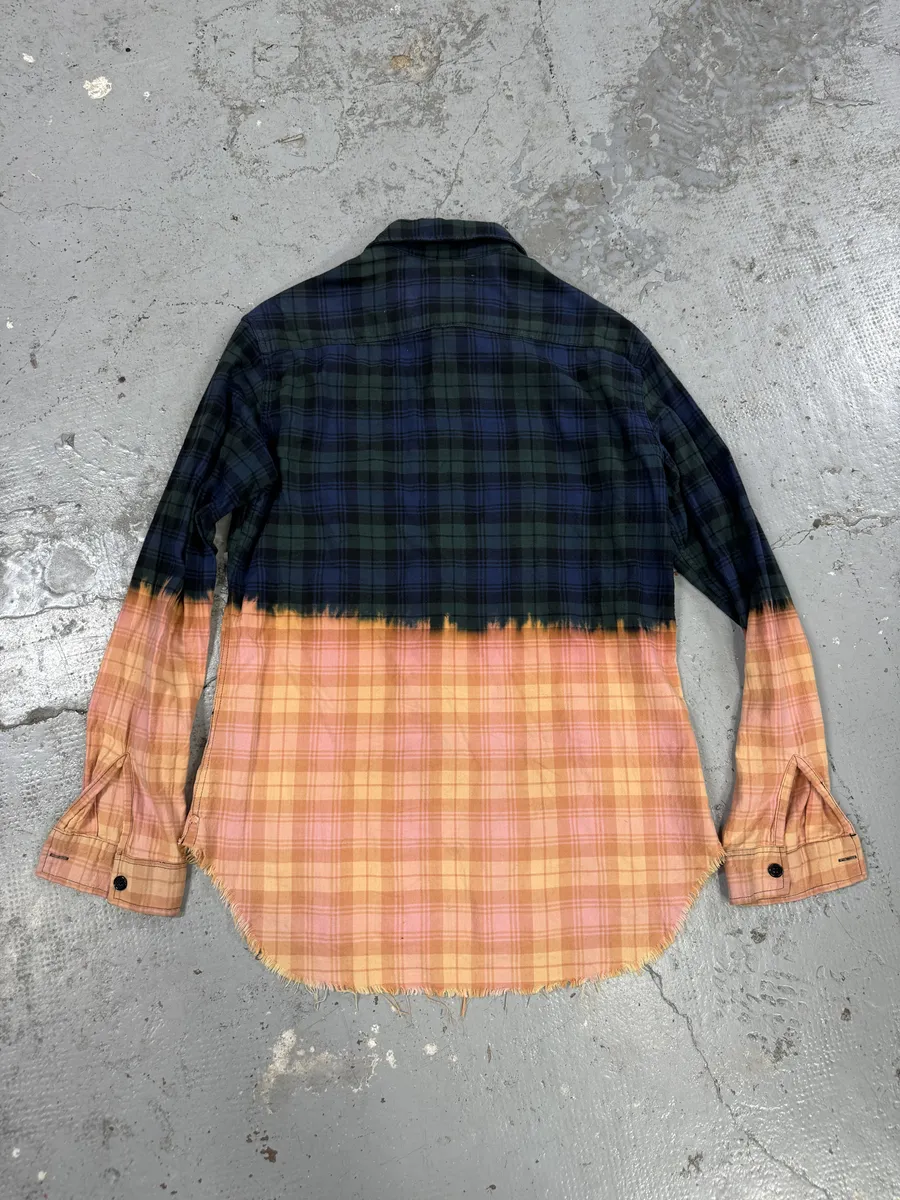 Saint Laurent Bleached Effect Checkered Green & Beige Fire Shirt - Image 2