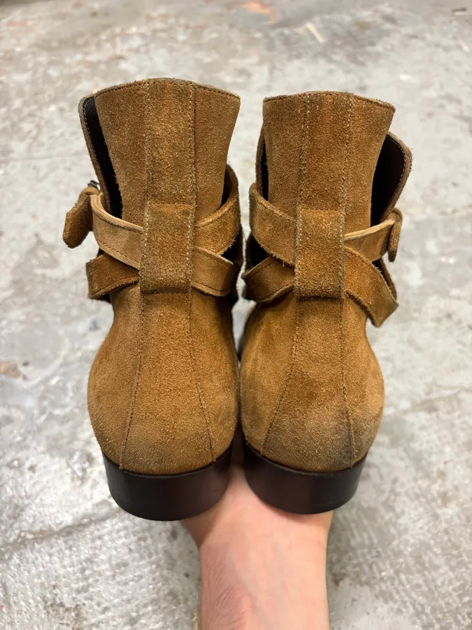 Saint Laurent Camel Suede High Ankle Boots - Image 7