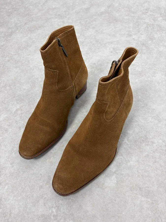 Saint Laurent Camel Suede Leather Ankle Boots - Image 3