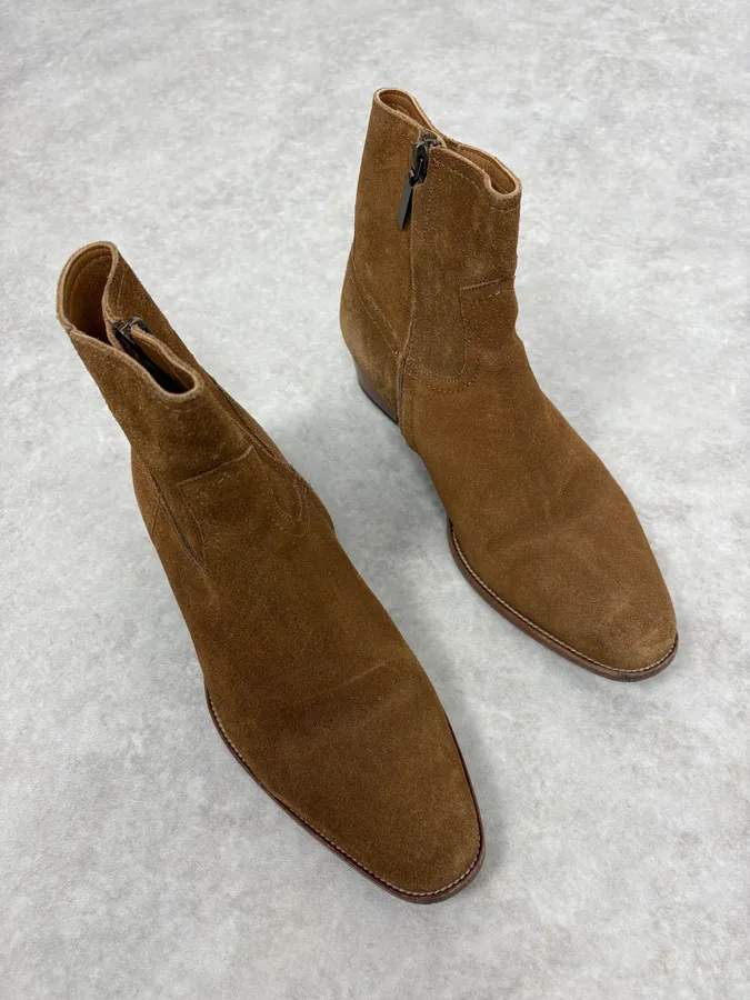 Saint Laurent Camel Suede Leather Ankle Boots - Image 4