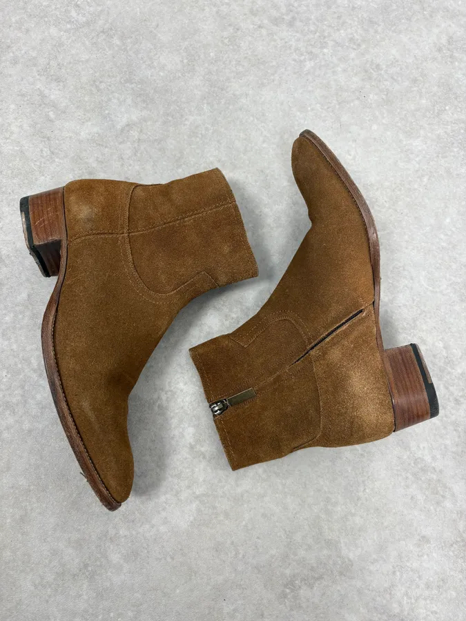 Saint Laurent Camel Suede Leather Ankle Boots - Image 6