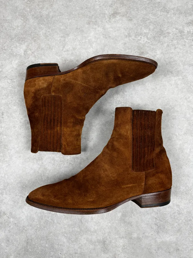 Saint Laurent Camel Suede Leather Boots - Image 3