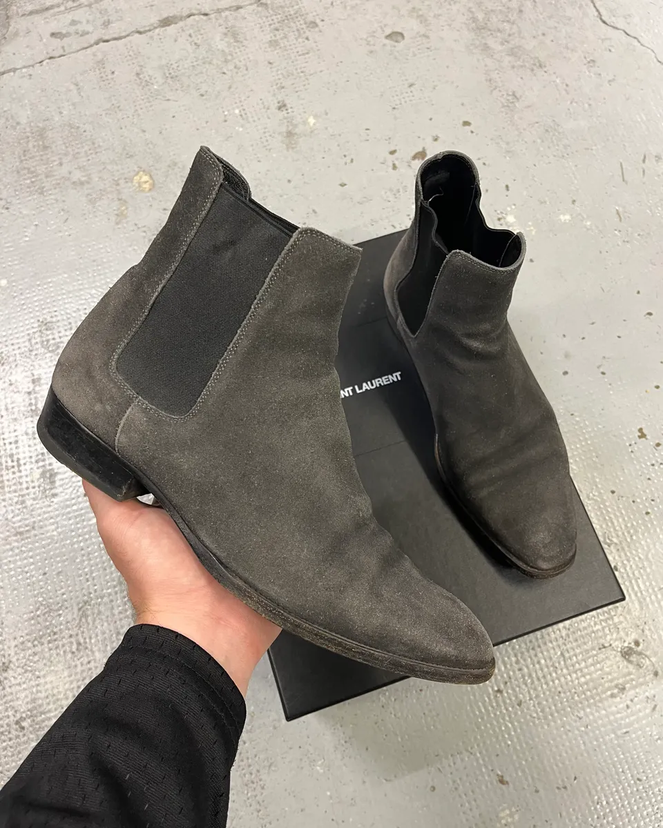 Saint Laurent Dark Grey Suede Chelsea Boots