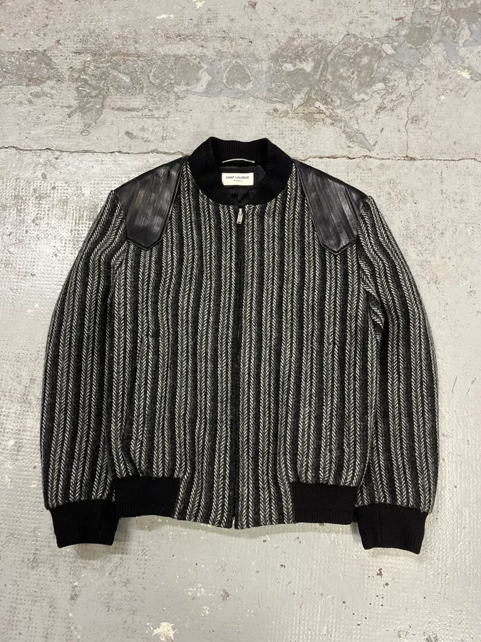 Saint Laurent Grey Wool Teddy Bomber Jacket