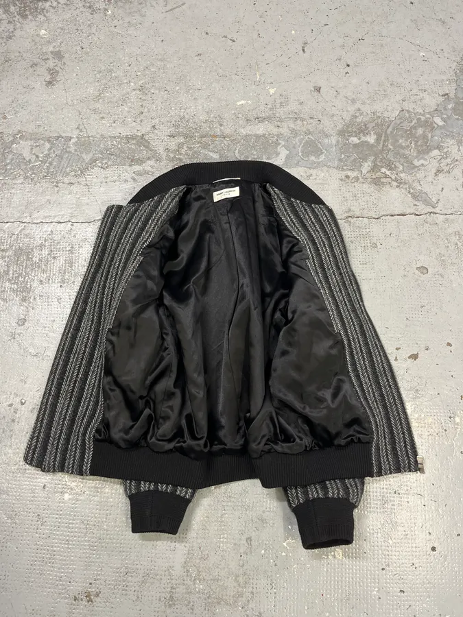 Saint Laurent Grey Wool Teddy Bomber Jacket - Image 7