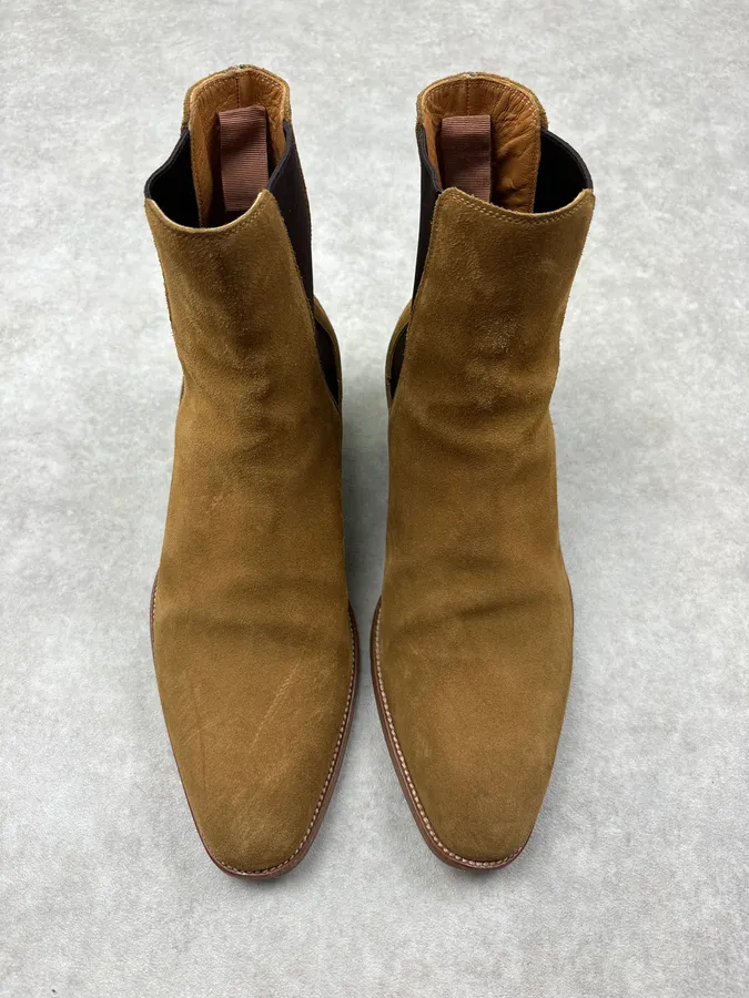 Saint Laurent Paris Wyatt Suede Beige Leather Boots - Image 2