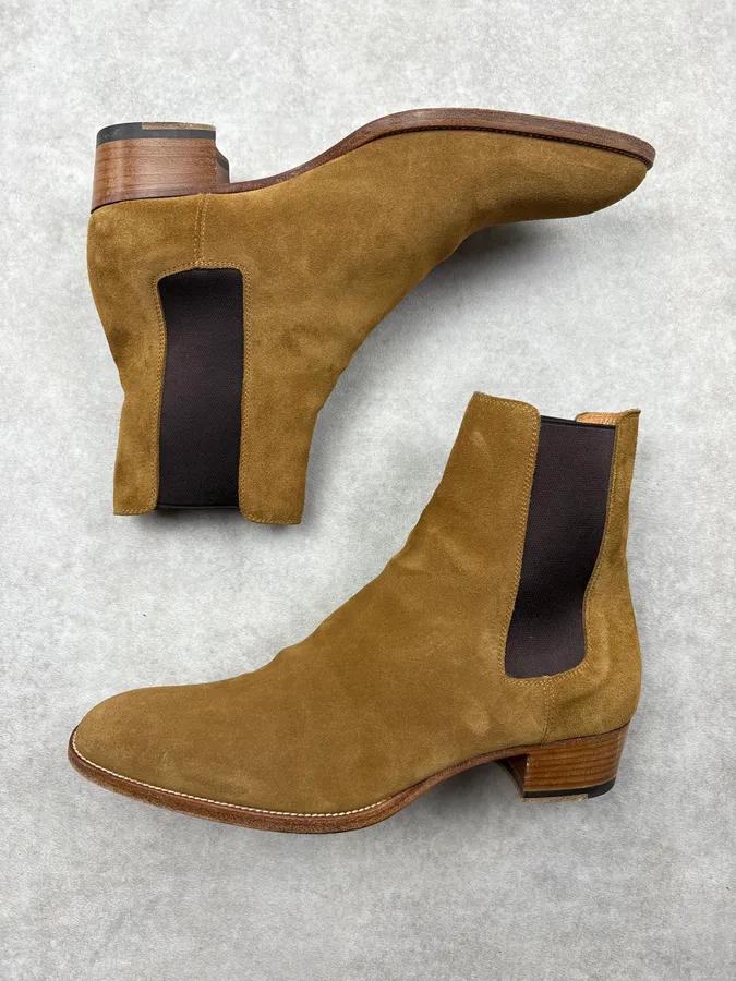 Saint Laurent Paris Wyatt Suede Beige Leather Boots - Image 4