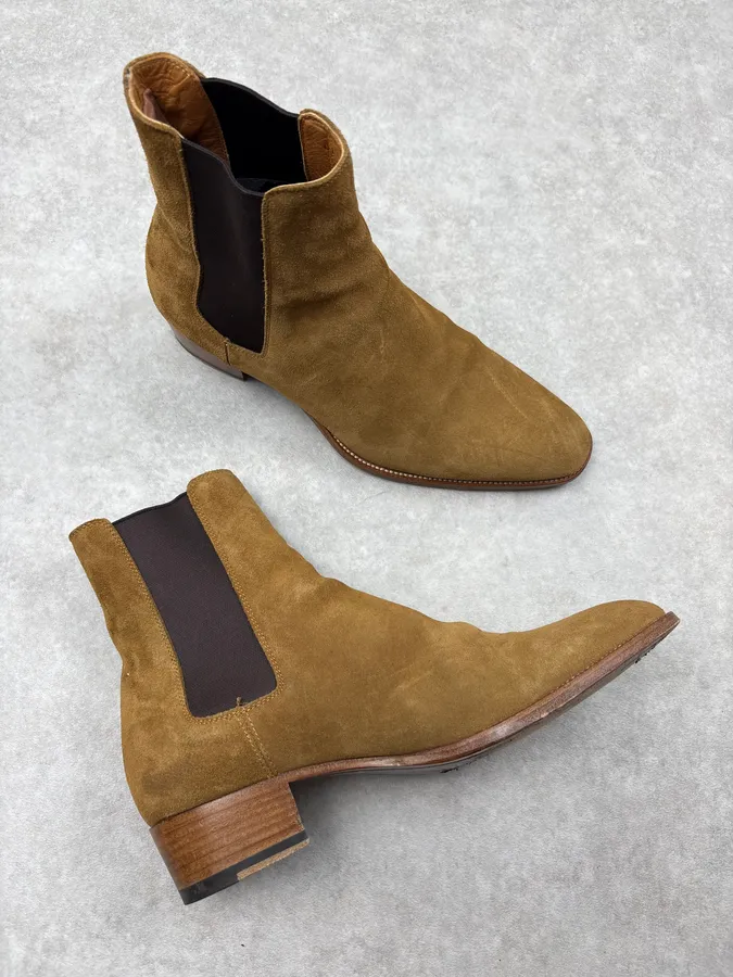 Saint Laurent Paris Wyatt Suede Beige Leather Boots - Image 6