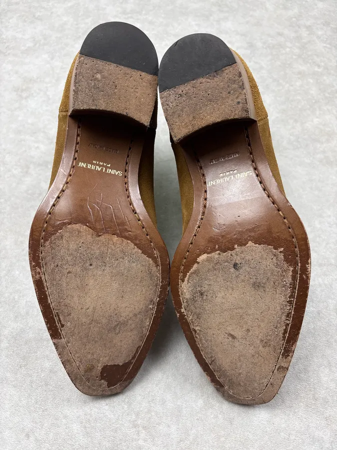 Saint Laurent Paris Wyatt Suede Beige Leather Boots - Image 8