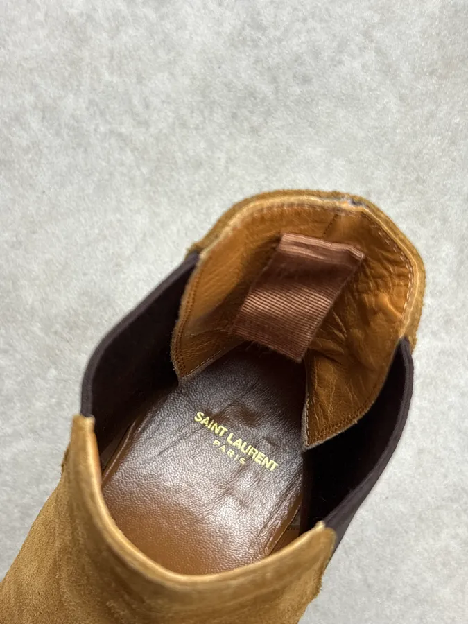 Saint Laurent Paris Wyatt Suede Beige Leather Boots - Image 9