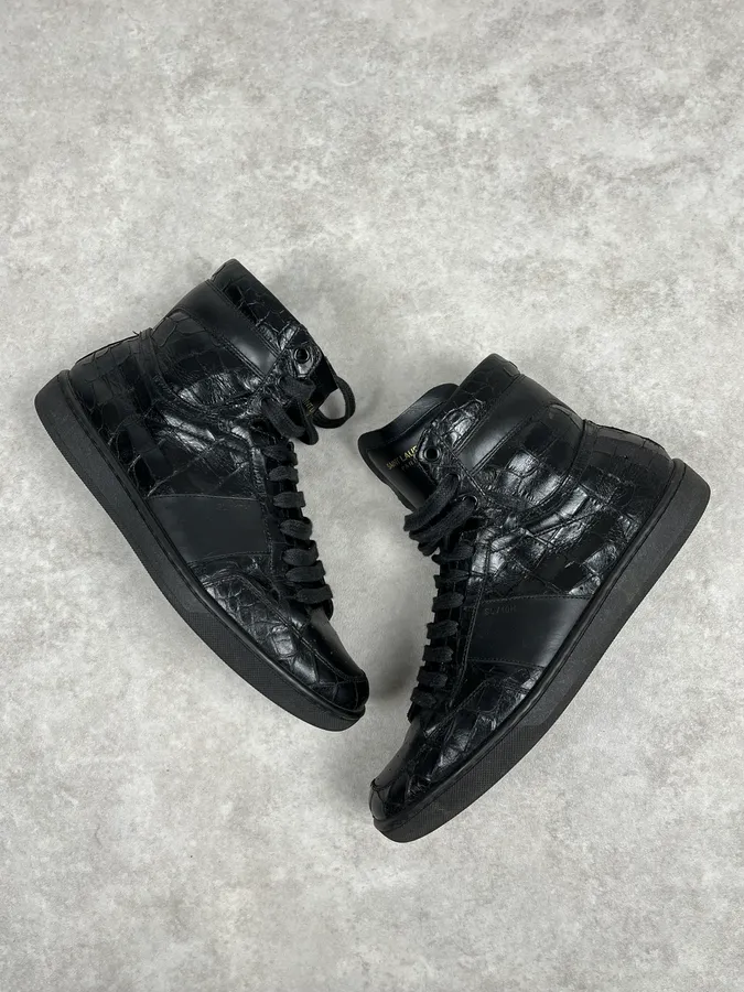Saint Laurent SL Black Crocodile Effect Leather High Sneakers - Image 4