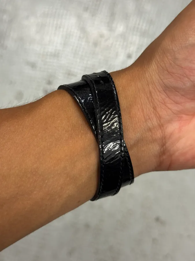 Saint Laurent Sliced YSL Black Leather Bracelet - Image 3