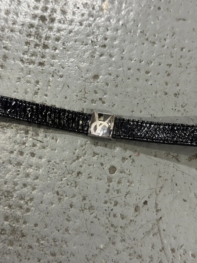 Saint Laurent Sliced YSL Black Leather Bracelet - Image 5
