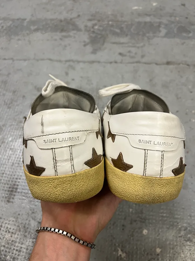 Saint Laurent White & Gold Stars Leather Sneakers - Image 5