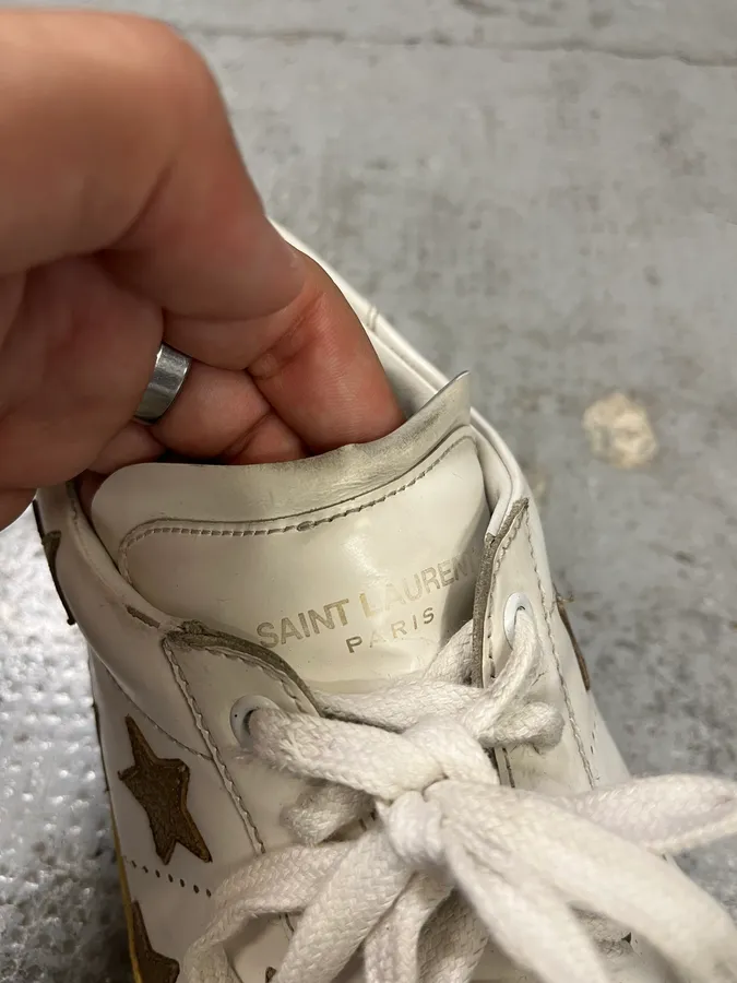 Saint Laurent White & Gold Stars Leather Sneakers - Image 7