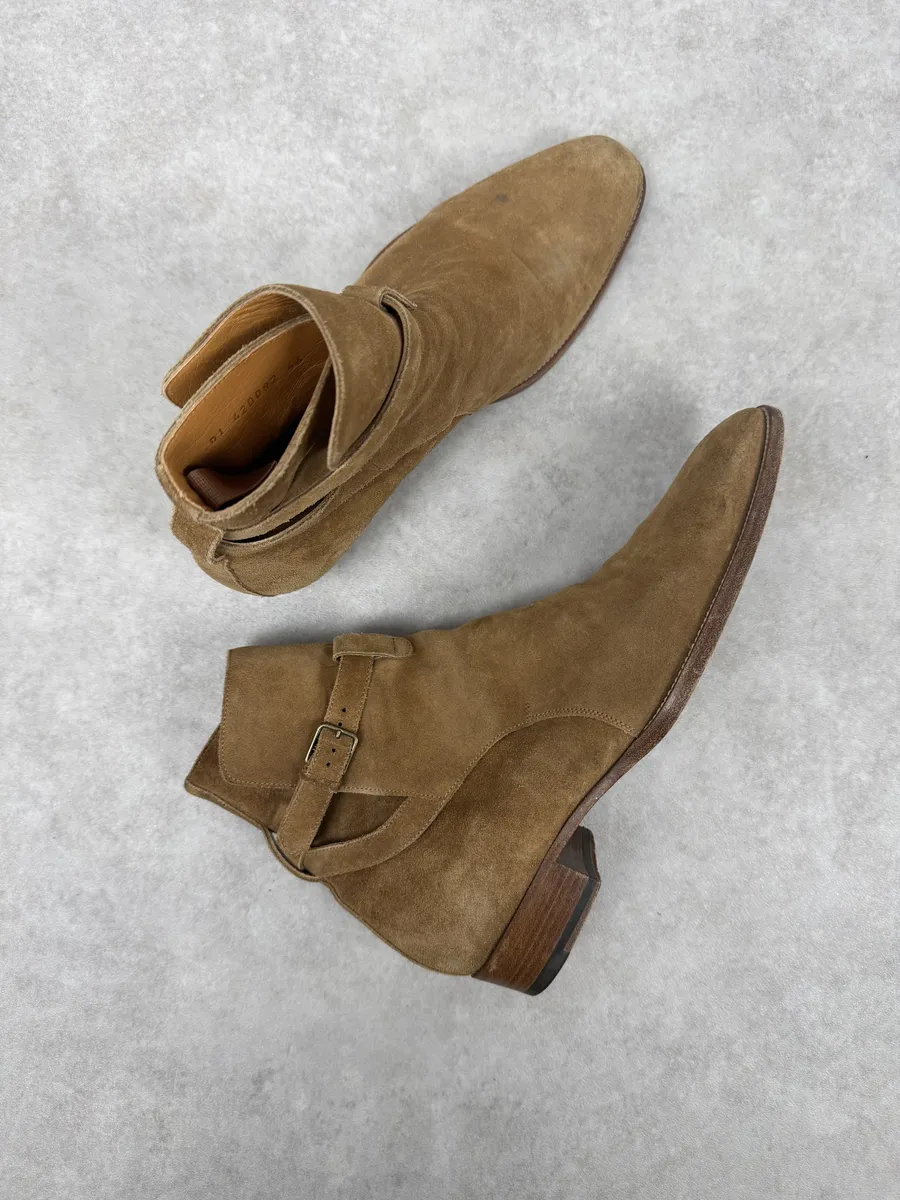 Saint Laurent Wyatt Jodhpur Beige Suede Leather Boots - Image 3