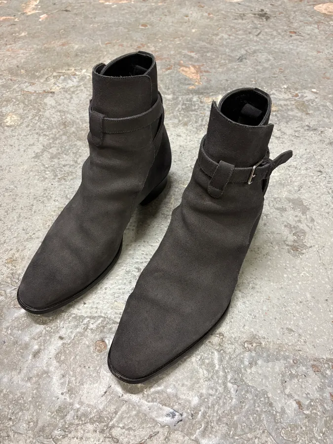 Saint Laurent Wyatt Jodhpur Suede Grey Boots - Image 3
